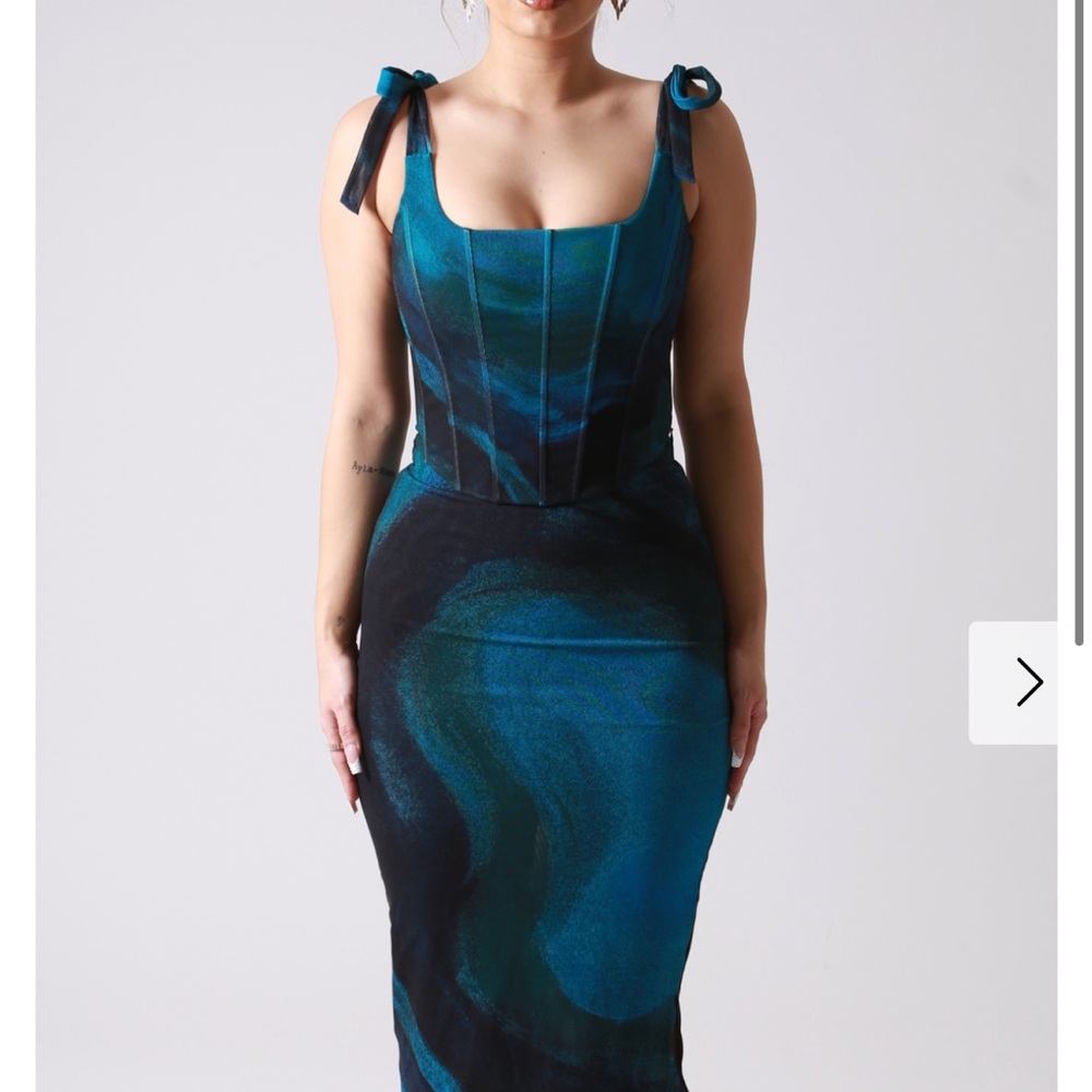 Farai London Teal & Black Tie-Shoulder Maxi Dress